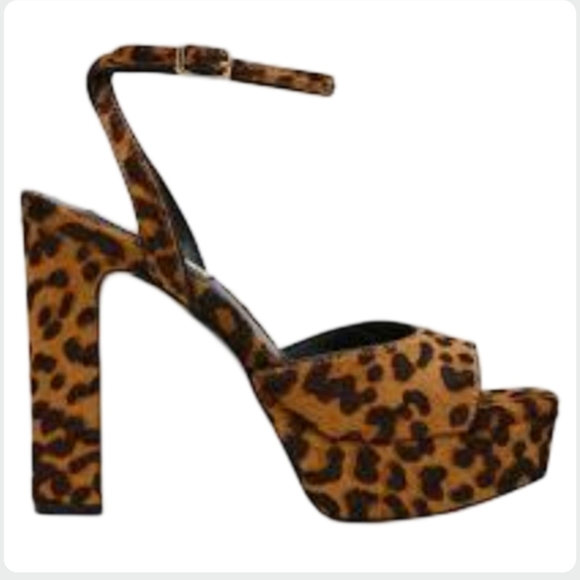 Steve Madden Assured Leopard Print Real Fur Platform Heels 6.5 - Picture 2 of 12